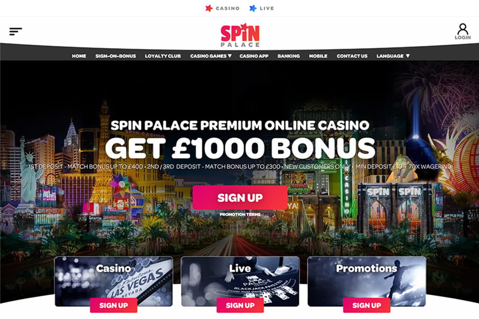Spin Palace homepage